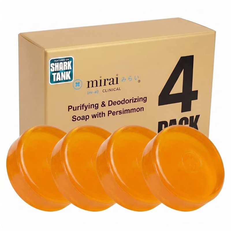 Mirai Clinical Persimmon Soap Bar for Body Odor (Pack of 4 – 100g Each) – Eliminates Nonenal® Aging Odor - Deodorizing and Purifying, Japanese Natural Body Odor Soap - Gentle on All Skin Types