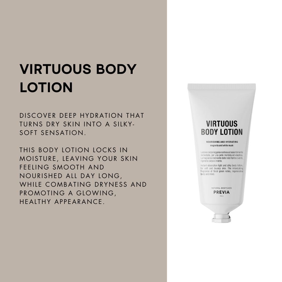 PREVIA Virtuous Body Lotion Nourishing & Hydrating Intensive Moisturizing Body Lotion with Natural Ingredients, Non-Greasy, Perfect for Dry & Sensitive Skin (3.38 fl oz)