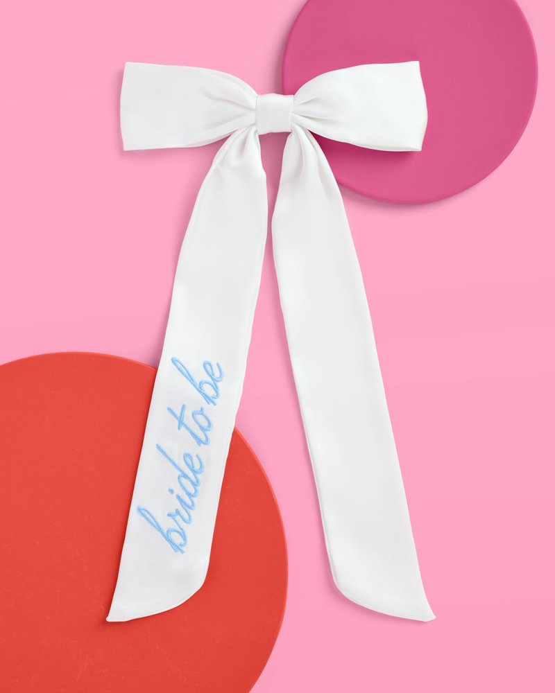 xo, Fetti Blue Bride to Be Embroidered White Hair Bow | Bachelorette Party Hairpiece, Bridal Shower Accessory, Bridesmaid Gift, Wedding Headband, Engagement Accessory