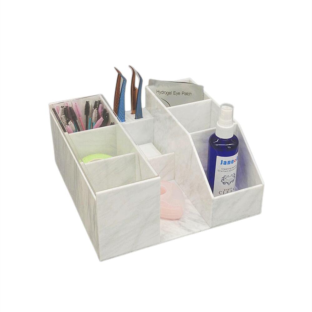 LIXIMMAZN Acrylic Large Capacity Makeup Organizer, Grafting Beauty Extension Supplies Lash Storage Display, Eyelash Storage Case Brush Tweezers Cosmetic Holder (White Marble)