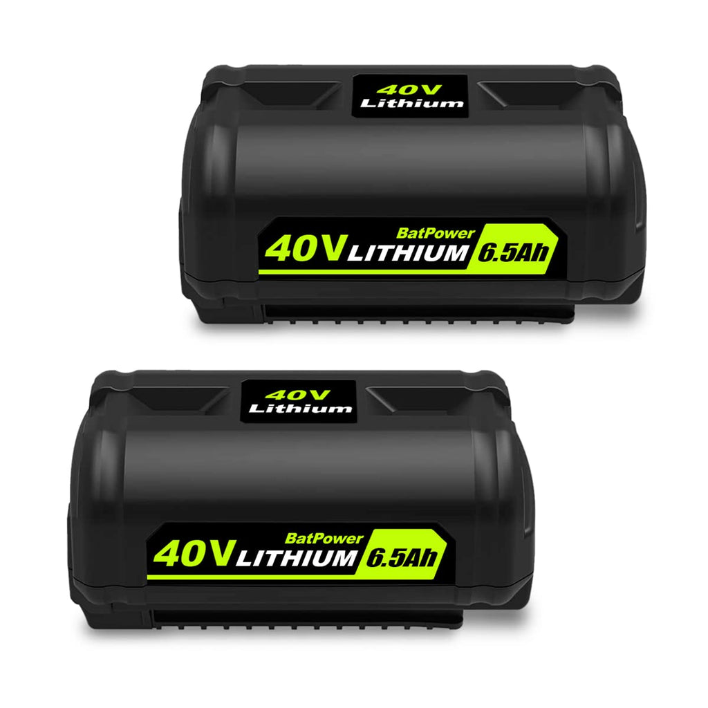 BatPower 2-Pack 6.5Ah 40V Replacement Battery and Charger Starter Kit Compatible with Ryobi 40V Tools, 2 High Capacity Lithium-Ion Batteries and 1 Charger OP4050A OP401 (3-Piece Set)