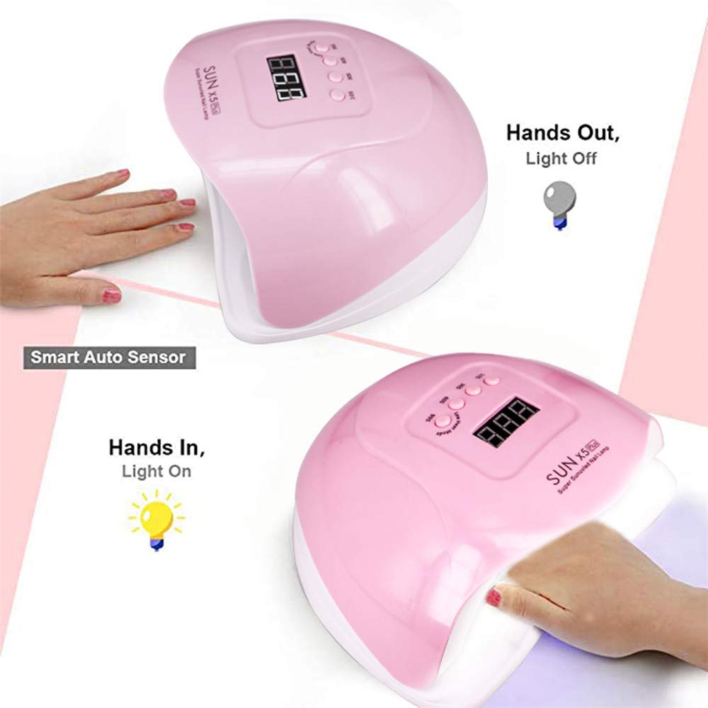 UV LED Nail Lamp, 80W Professional Nail Dryer for Gel Polish Curing - 4 Timer Settings, Fast Drying for Fingers and Toes, Home Salon Manicure Light, Pink