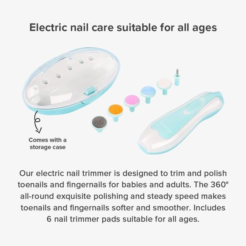 Cubble Safe and Quiet Electric Newborn and Toddler Nail Trimmer with LED Lights, 6 x Nail Trimmer Pads and 4 Speed Modes, AA Battery Operated (Pink)