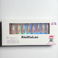 XIUXIULAN Press on Nails, rainbow ripple Pink Almond False Nails, 12 Size Glossy Soft Gel 24 Pcs