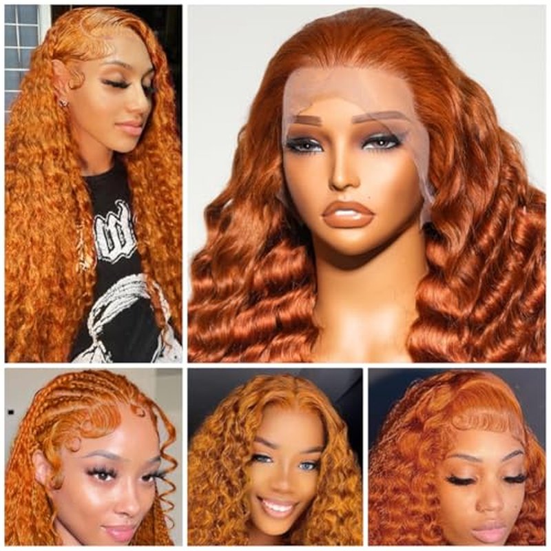 Bilisar Ginger Wig Human Hair 13x6 Deep Wave Lace Front Wigs Human Hair Curly Wigs HD Transparent Lace Frontal 350 Colored Human Hair Wig Pre Plucked 150% Density 28 Inch