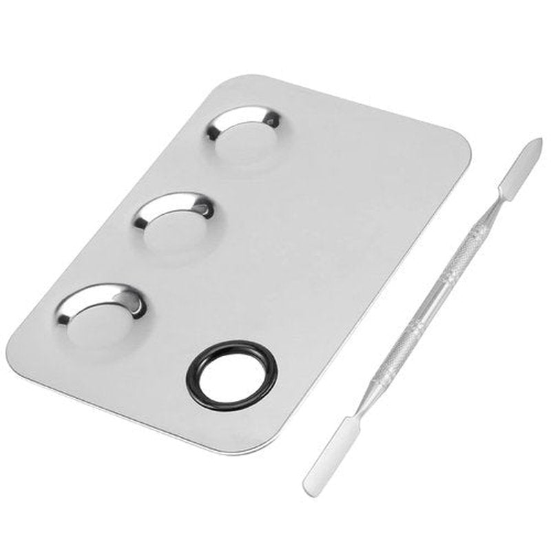 JAPCHET 8 PCS Mixing Makeup Palettes, 3-Well Makeup Palette Mixer Tray, Stainless Steel Cosmetic Palette with 8 PCS Spatula Tool, Multipurpose Makeup Applicators for Nail-Art, Cosmetic, Pigment
