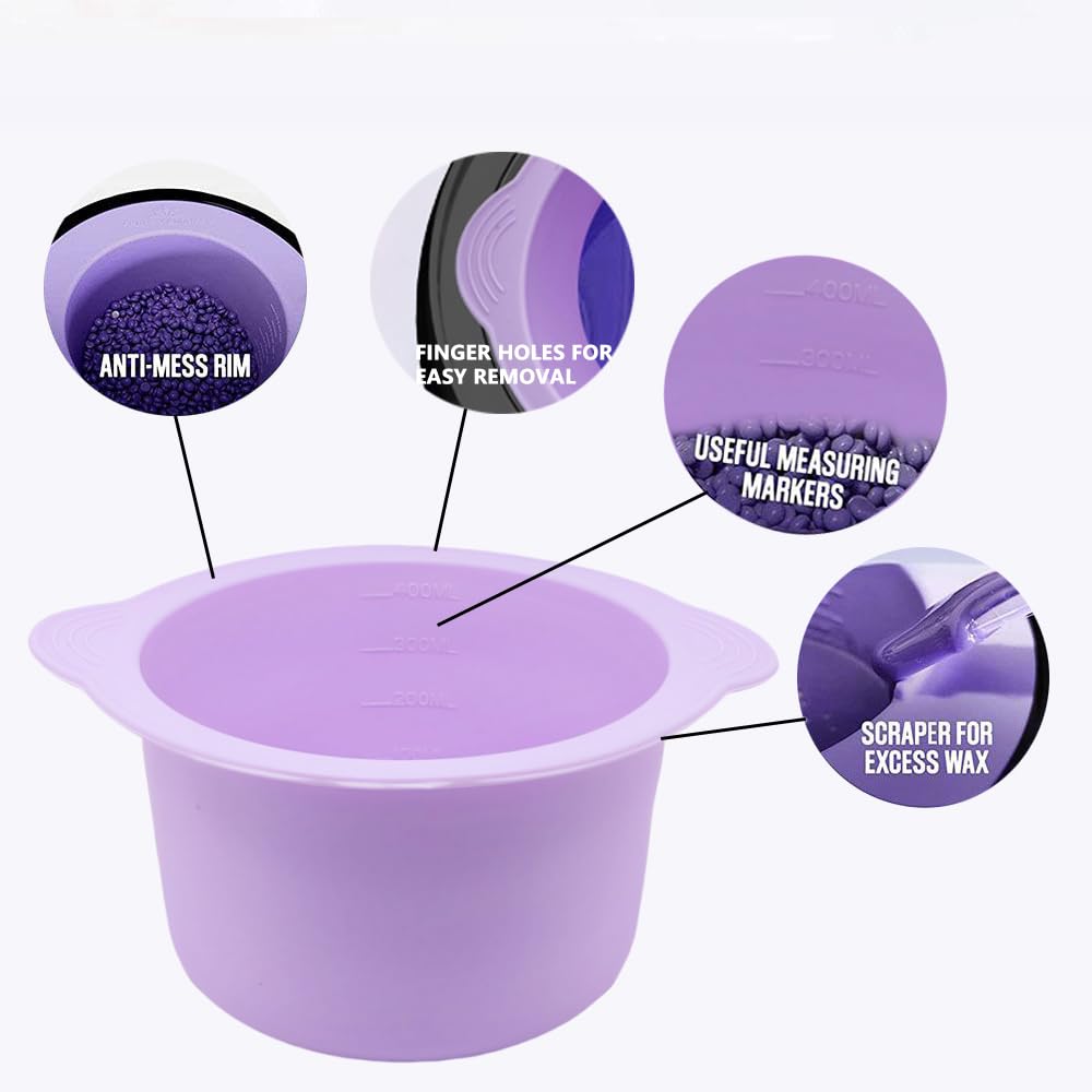 2pc Silicone Wax Warmer Liner, Silicone Wax Bowl for Wax Warmer, Non-Stick Wax Melt Warmer Wax Pot Replacement, Reusable Wax Melt Liner with 2Pcs Wax Spatula Sticks for Hair Removal (pink+purple)