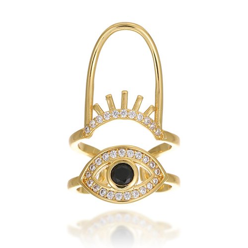 Jean Beau Gold Evil Eye Finger Nail Ring for Women Teen Art Black Rhinestones CZ Finger Cap Cover Tip Rings Gold Metal Nail Decoration Nail Protect Fashion Jewelry Gift