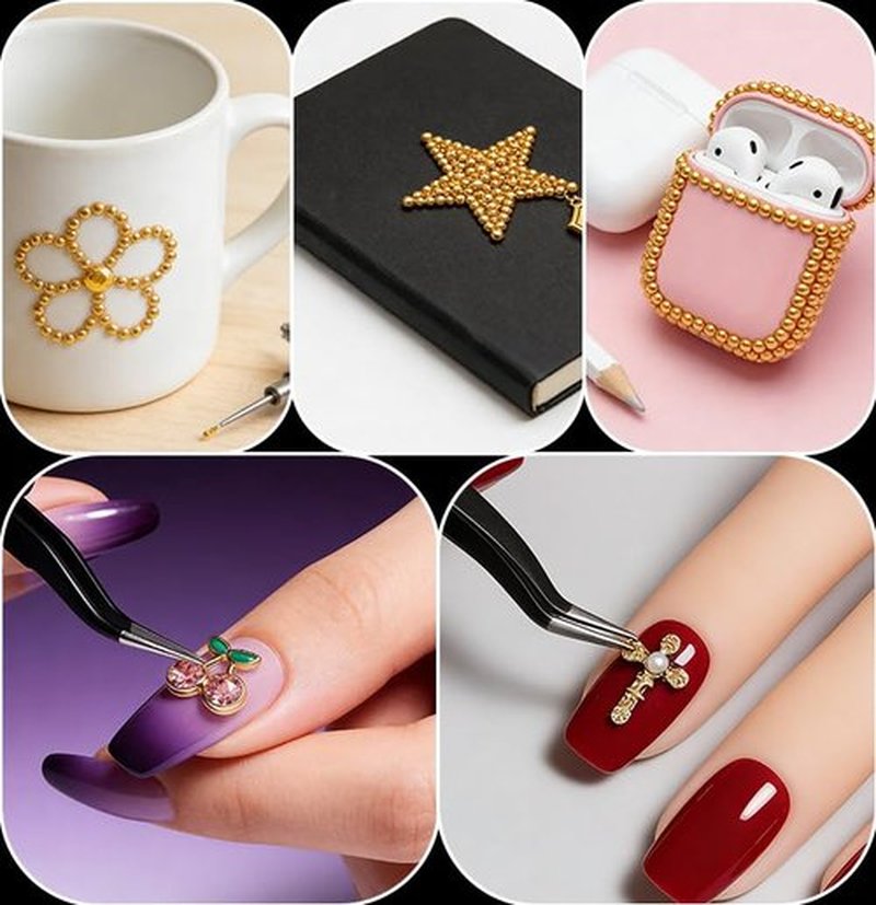 LERBOU Gold Nail Charms and Gems Set, 4 Boxes DIY Nail Decorations Kit, Gold 3D Cross Flowers Nail Art Charms, Champagne Rhinestones Gems Charms Y2K for Nails, Cool Punk Style Nail Charms