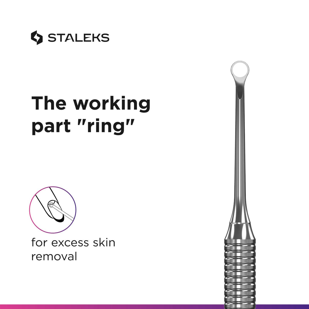 Staleks Pro EXPERT 51 Manicure Pusher Type 2 – Beveled Pusher and Loop End – Stainless Steel – Professional Tool for Cuticle Work