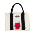 MINISO Snoopy Tote Bag,Peanuts Summer Travel Series Lightweight Canvas Handbag, 11.4" Multipurpose Use Grocery and Carry Bags for Men Women, Beige