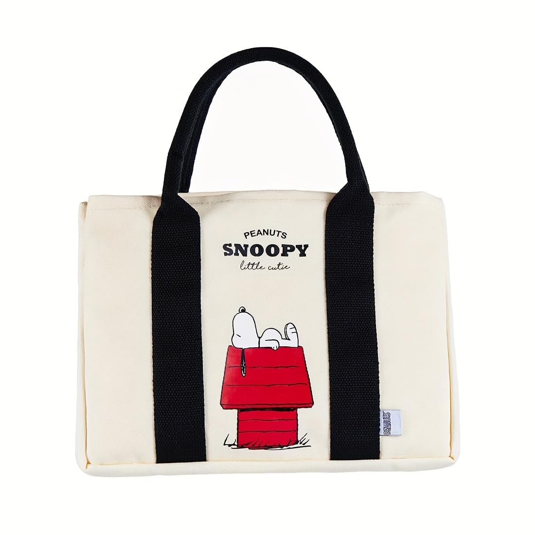 MINISO Snoopy Tote Bag,Peanuts Summer Travel Series Lightweight Canvas Handbag, 11.4" Multipurpose Use Grocery and Carry Bags for Men Women, Beige