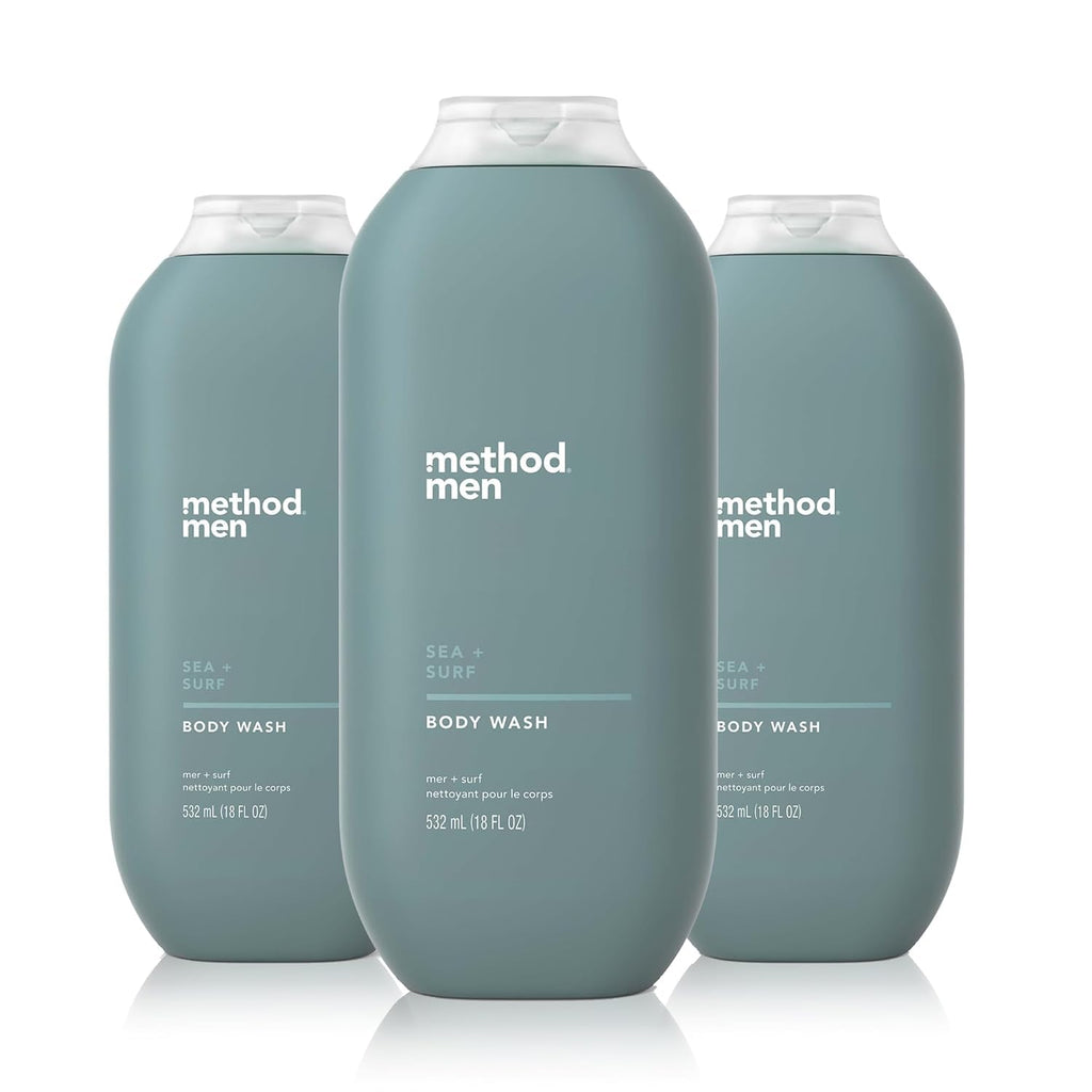 Method Men Body Wash, Sea and Surf Scent, Paraben and Phthalate Free, Quick-Lathering Cleansers, Cruelty Free, 18 oz (Pack of 3)