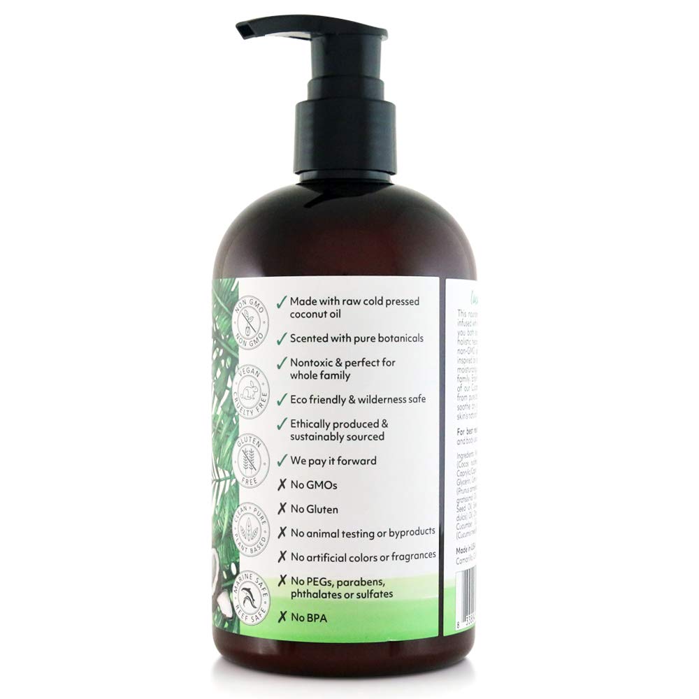 Coco Fiji Face & Body Lotion Infused With Coconut Oil | Lotion for Dry Skin | Moisturizer Face Cream & Massage Lotion for Women & Men | Cucumber Melon 12 oz, Pack of 1