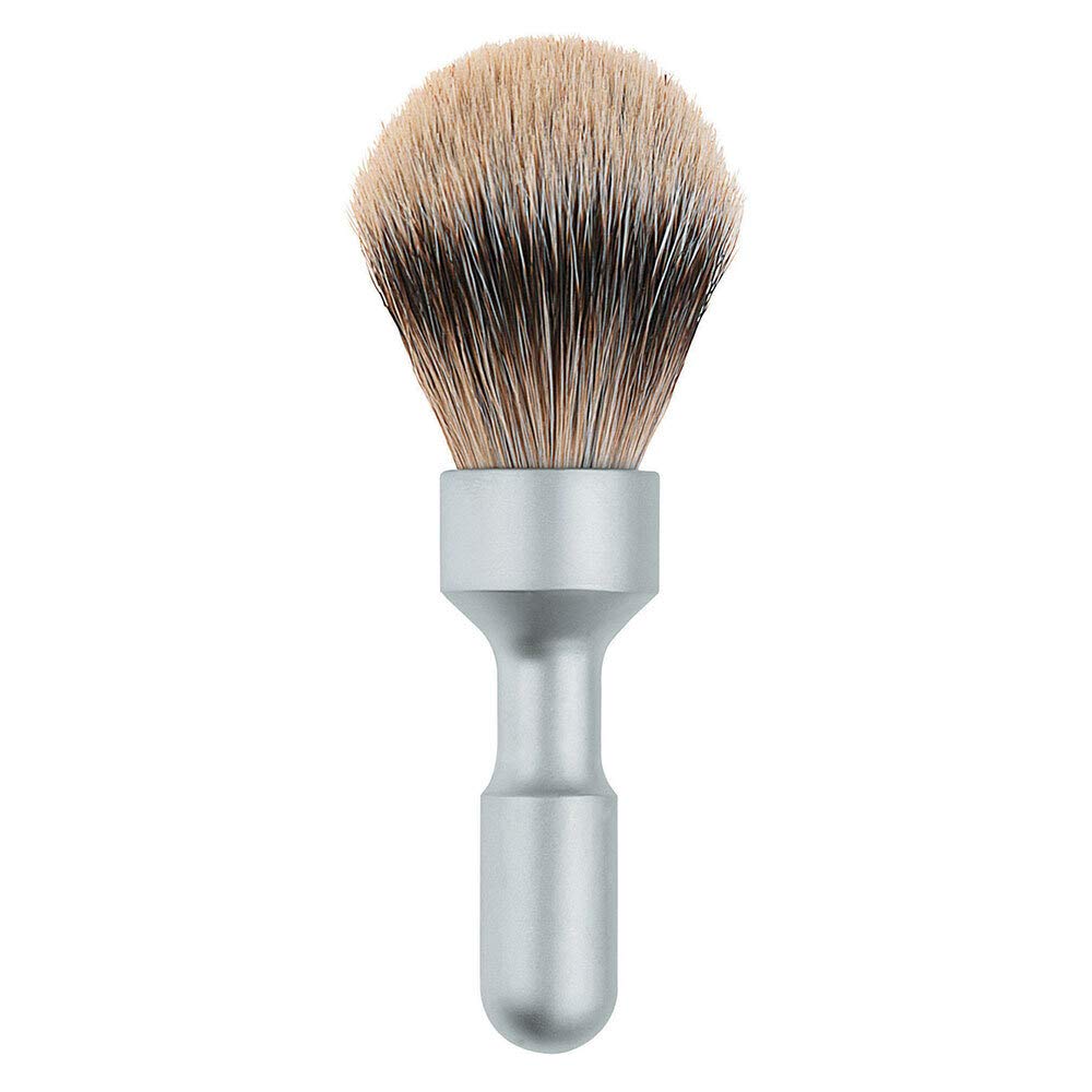 MERKUR Shaving Brush in Matt Chrome 1700, Natural Badger Hair, Silver Tip, Fits in to MERKUR Stand 4751, 4781, Made In Germany