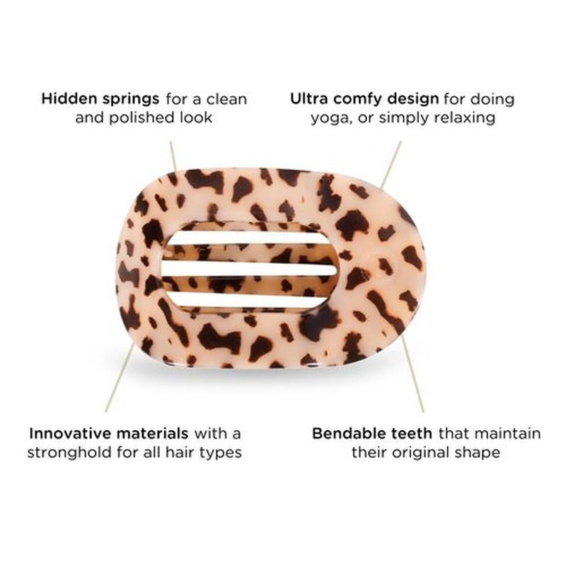 TELETIES - Medium Flat Round Clip - Strong Grip, Bendable Teeth, Comfortable Curved Design - Ideal for Medium-Thick Hair - For All Hair Textures - Blonde Tortoise
