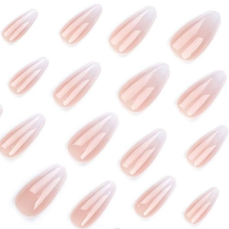 RikView Almond Press-on Nails - Medium French Tips, White Glossy Stick-on Nails, Full Coverage, 24 PCS