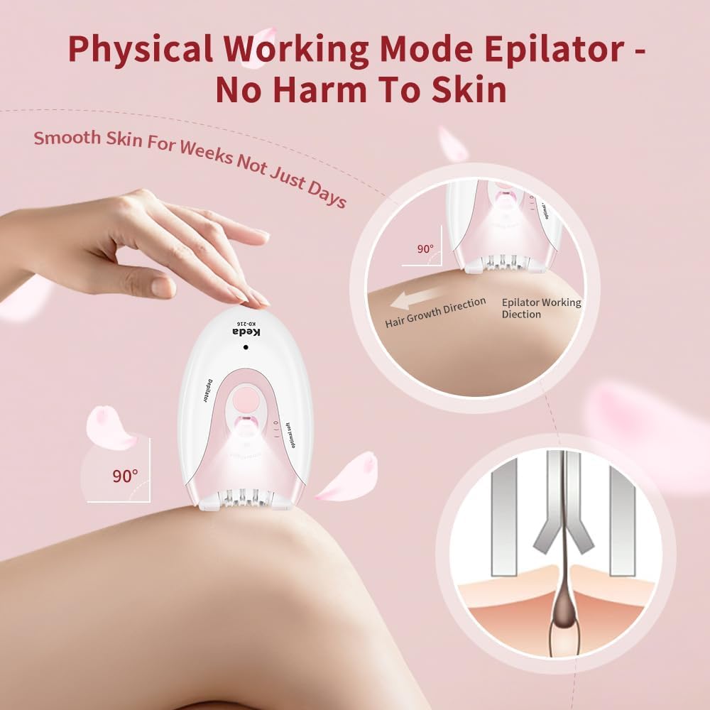 Facial Epilator, Glabours Skin Hair Remover for Women Epilators with LED Light, Two Speed Hair Removal Device, Epilator for Women, Pluxy Facial Hair Removal for Bikini Arm Legs Armpits