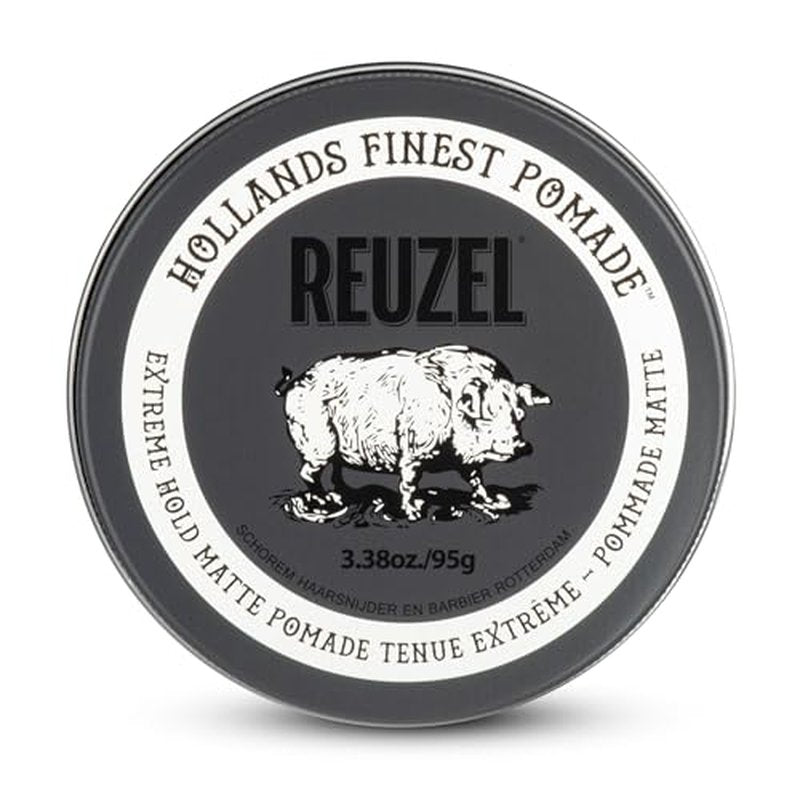 REUZEL Extreme Hold Matte Pomade, Strongest All Day Hold, Water Soluble Styling, Matte Finish & Flake Free, Easy To Wash Out, For All Hair Types