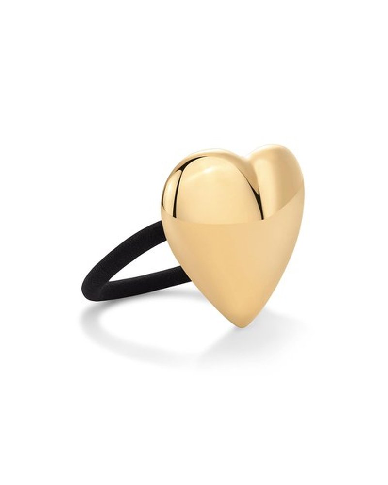 PAVOI 14K Yellow Gold Plated Waterproof Chunky Heart Metal Hair Cuff for Women - Stainless Steel Statement Ponytail Cuff Fashion Accessories - Valentines Day Stretchy Gold Hair Ties for Ponytails