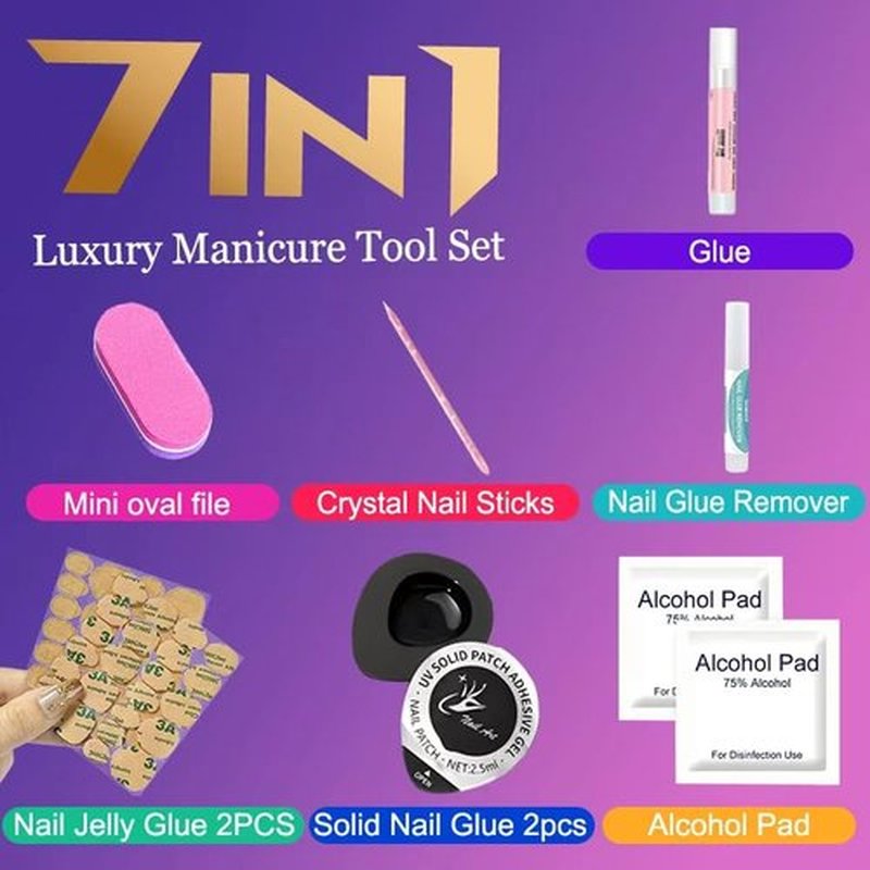 Short Square Press on Nails - Handmade Manicure Art Reusable False Nails 10pcs with Solid Nail Glue, Nail Adhesive Tabs, Strong Nail Glue (303-Large)