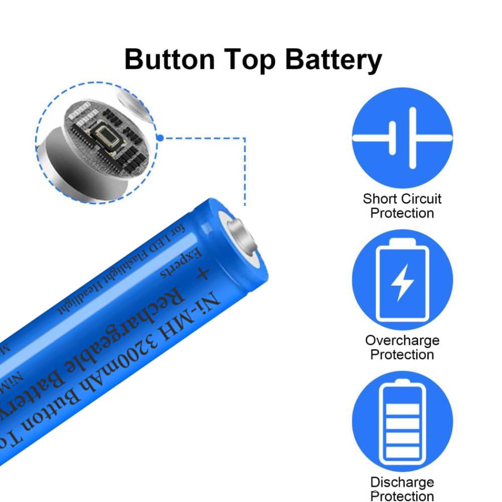 6 Pack 3200 mAh Battery Ni-MH Rechargeable, Button Top NiMH Batteries, High Capacity Battery for LED Flashlight, Headlamp,Camera, RC Car, Mini Fans, etc, with Storage Box, Blue