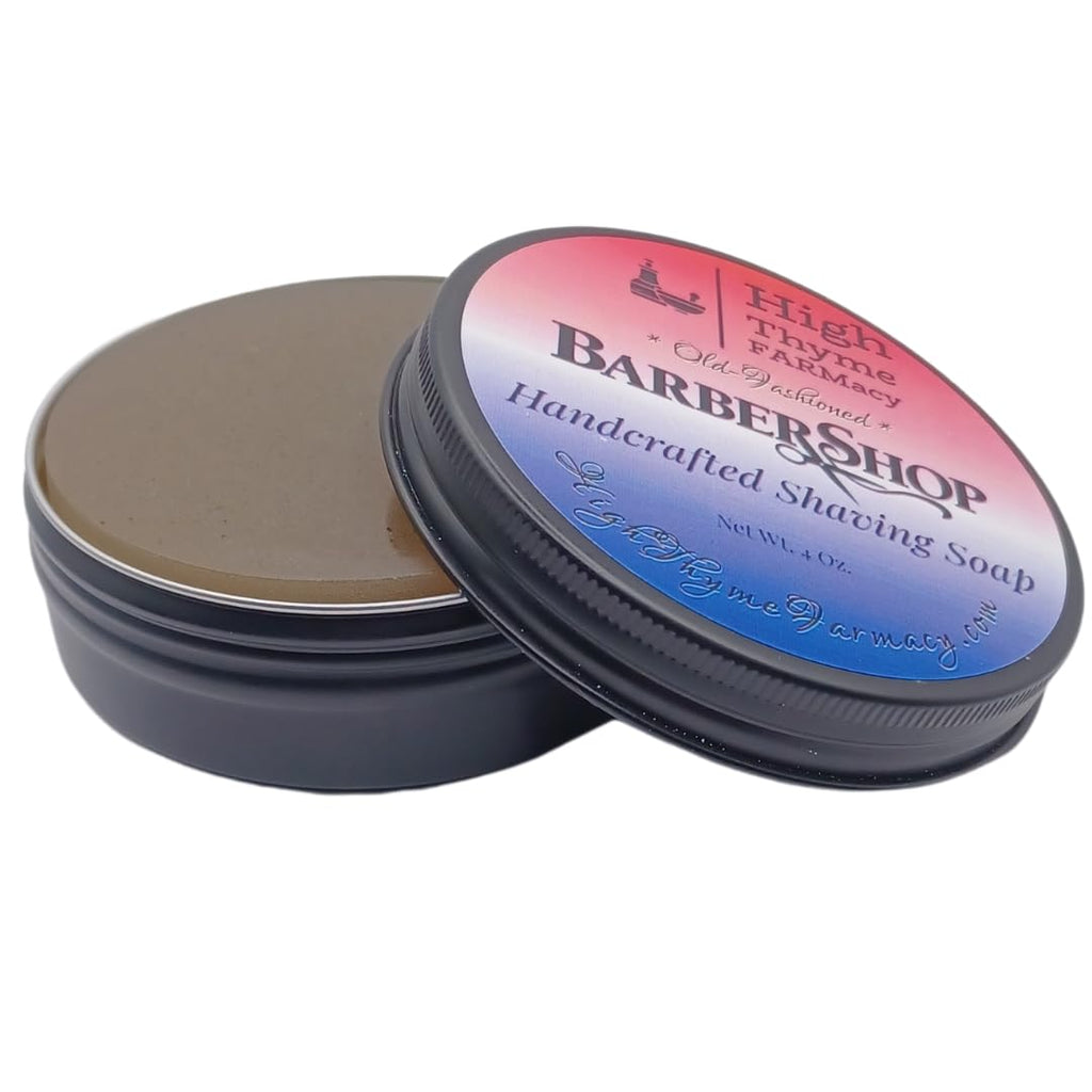 High Thyme FARMacy Shaving Soap Puck - 4 Ounce Bar of Soap for Shaving - Shave Soap Puck in Travel Tin - Shave Soap for Men - Handmade - Made in the USA