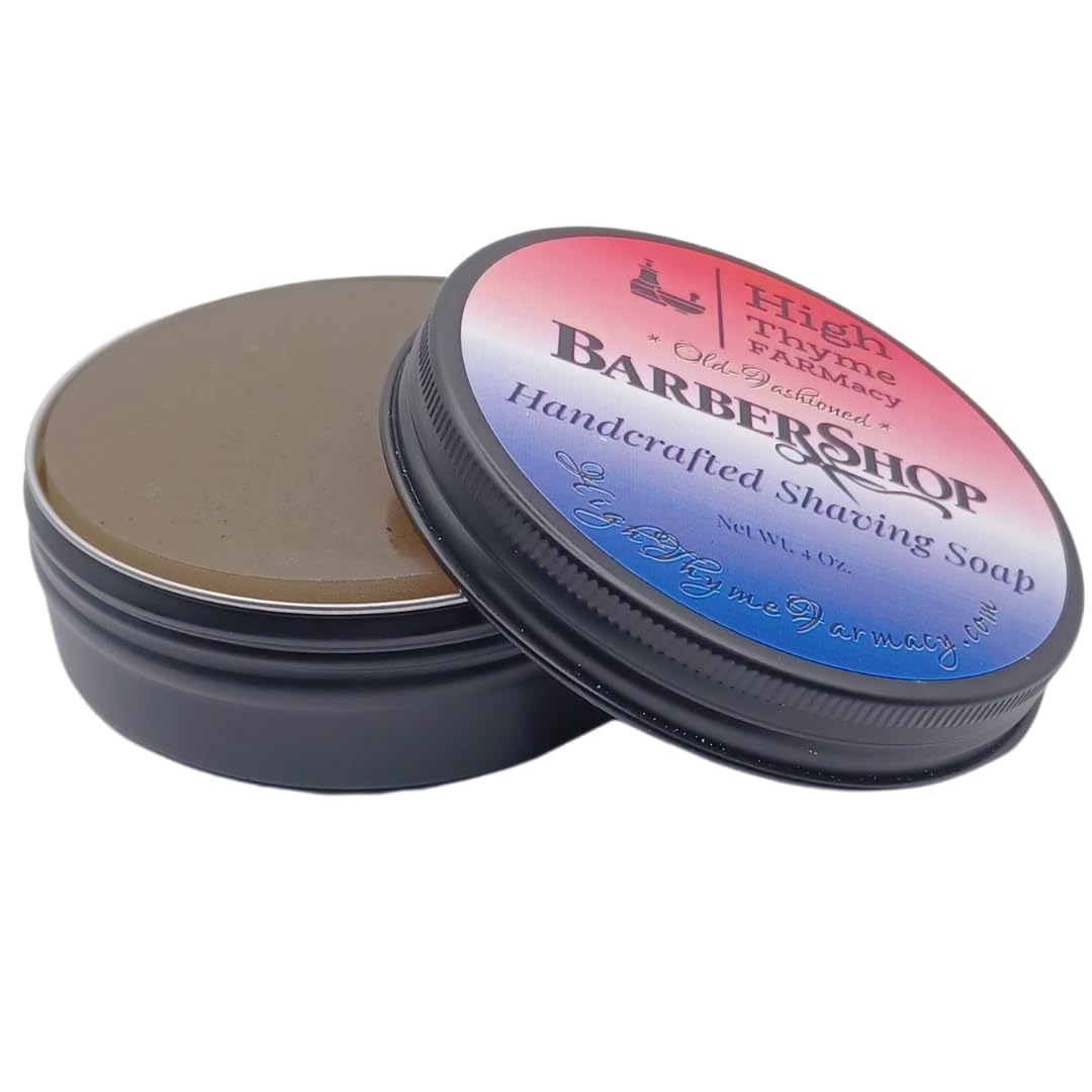 High Thyme FARMacy Shaving Soap Puck - 4 Ounce Bar of Soap for Shaving - Shave Soap Puck in Travel Tin - Shave Soap for Men - Handmade - Made in the USA