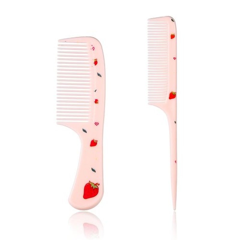 Skiennix Cute Hair Comb Set - Pink Strawberry Fine Tooth & Rat Tail Combs for Kids and Toddlers