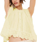 Skiennix Women’s Boho Lace Trim Tank Top - Sleeveless Button Down Flowy Crop for Beach Vacations