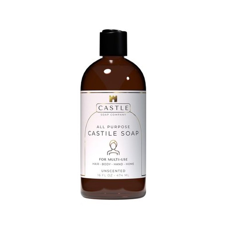 Castile Soap Liquid Unscented 16 Oz - All Purpose Liquid Castile Soap Unscented Gentle Cleanser For Hair Body Wash Hand Wash Home Nourishing Formula Gentle on Skin For All Ages Daily Care