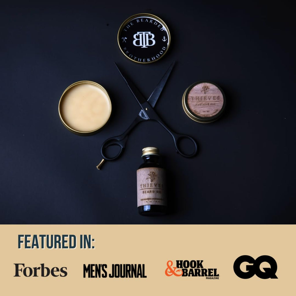 The Bearded Brotherhood TBB Thieves Mustache Wax for Men | Natural Mustache Styler with Long-Lasting Hold | Cinnamon, Citrus, Rosemary & Rose Scent | Handcrafted in Texas | 1 oz