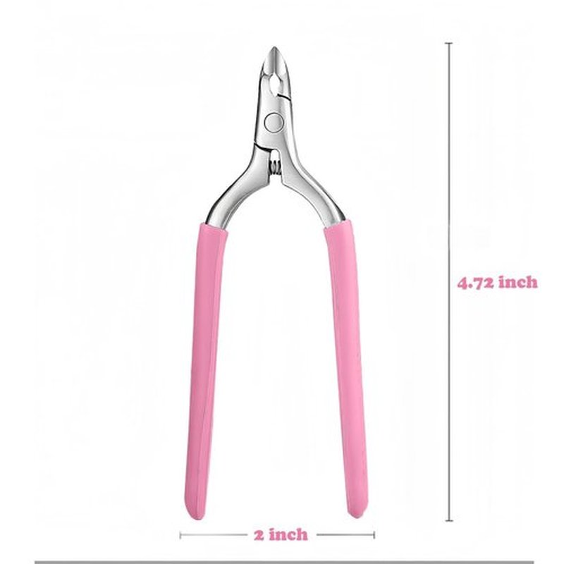 Cmetta Precision Cuticle Nippers Trimmer with Silicone Handles, Spring-Loaded Stainless steel Nail Clippers for Manicure Pedicure, Refined Edge Cuticle Remover Cutter Pusher Kit Tools (Pink -1 PACK)