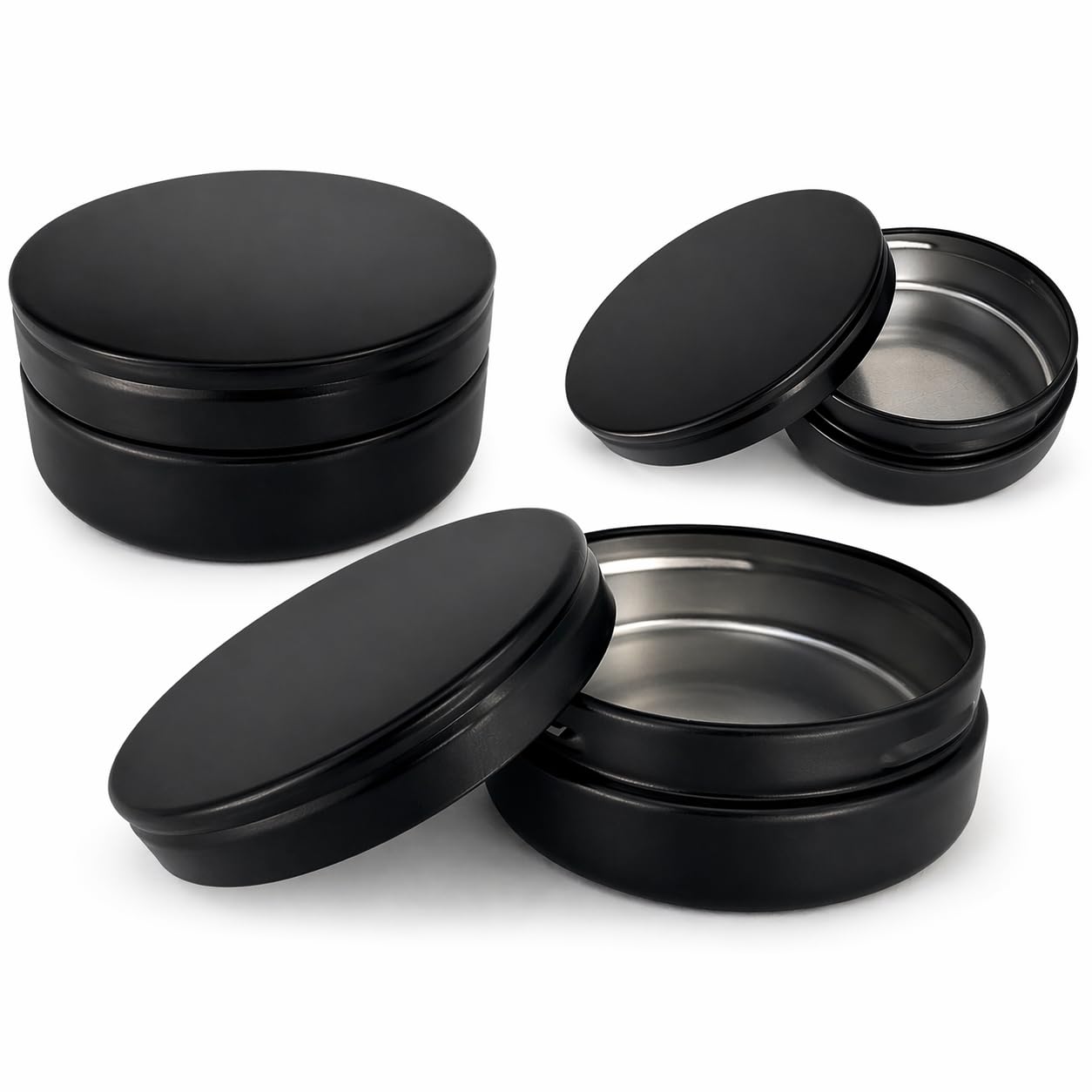 TYNZZ 3 Pcs, Metal Tin Round Container, Mini Portable Small Storage Container Kit with Twist Lid for Home Storage 2.5x1 Inch, Black