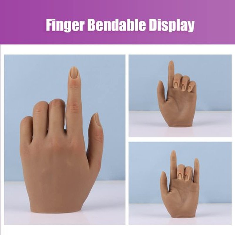 Practice Silicone Hand Female Mannequin Life Size Hand as Sketch Nail Practice Hands Jewelry Ring Glove Watch Display with Nail 18cm (Left hand, Light brown)