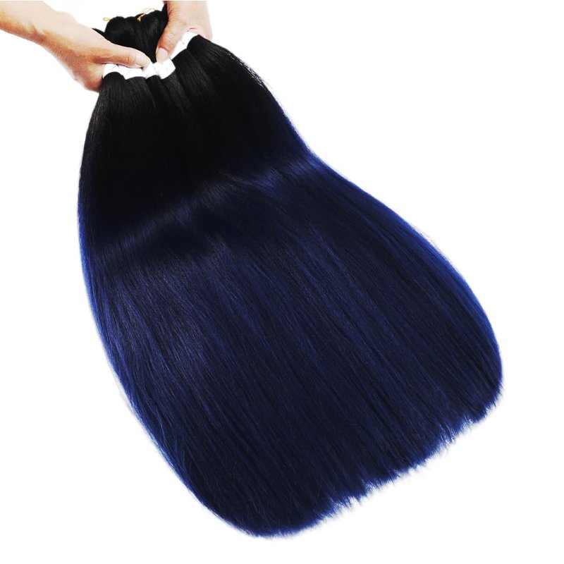 Xiaofeng Prestretched Braiding Hair Extensions Ombre Dark Blue Yaki Texture Braid Hair for Box braids 26 Inch Synthetic Braids Extension B20