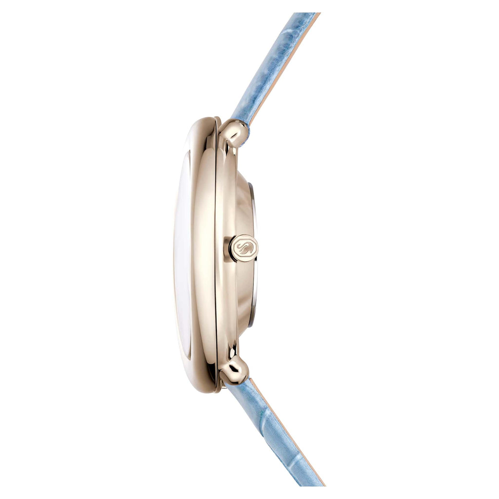 Swarovski Imber Watch, Swiss Made, Leather Strap, Blue, Champagne Gold-Tone Finish