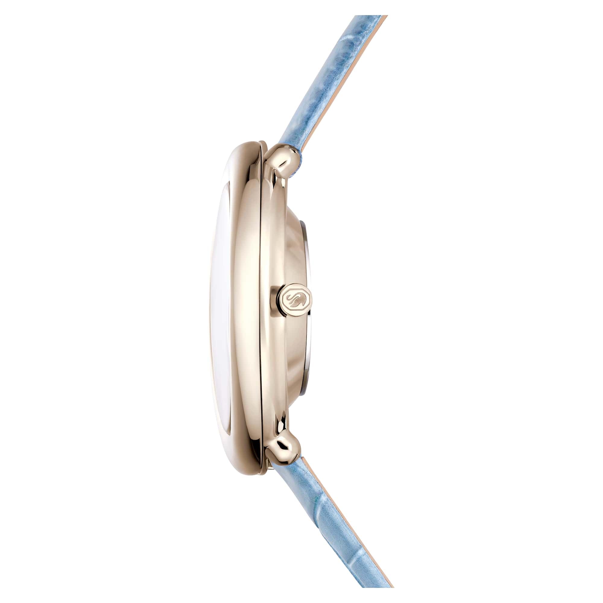 Swarovski Imber Watch, Swiss Made, Leather Strap, Blue, Champagne Gold-Tone Finish