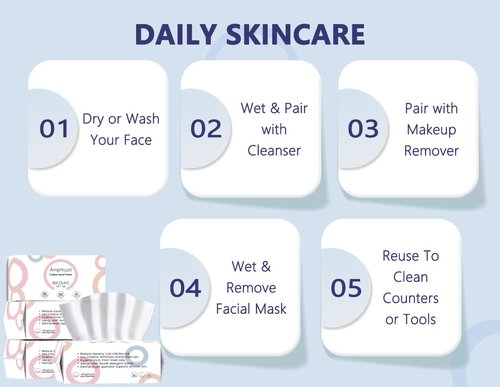 Ampmuze Disposable Face Towels, 80 Count, Biodegradable Dry Wipes for Sensitive Skin, Makeup Removal, Baby Care, Ultra Soft & Thick, 7.8”x7.8”