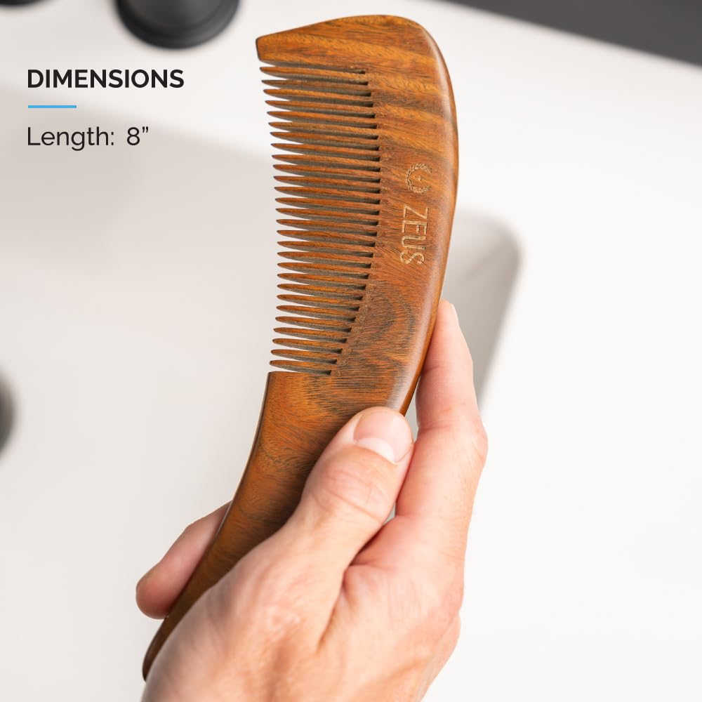ZEUS Curved Sandalwood Beard Comb for Men in Gift Box with Sheath (M31)