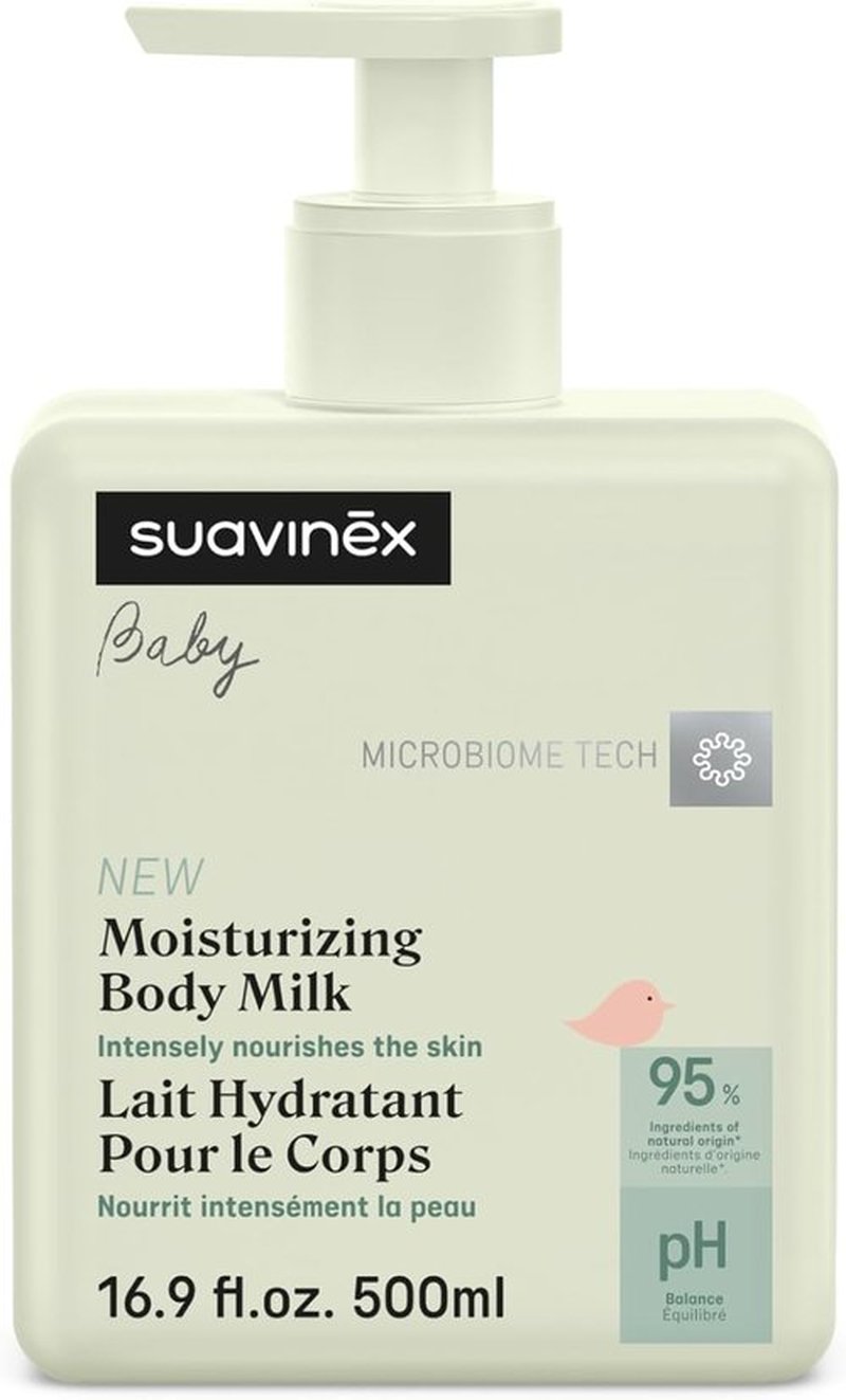 Suavinex Moisturizing Body Milk - Gentle Baby Lotion for Sensitive Skin | 95% Natural Ingredients, 16.9 fl oz