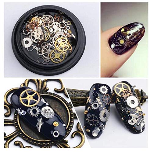 XINGZI 2Box (200-300PCS) Mixed Pattern Ultra-thin 3D Metal Steampunk Gears Charms DIY Pendant Clock Watch Wheel Gear Nail Studs Nail Art Decorations Alloy Manicure DIY Nail Tips Accessories