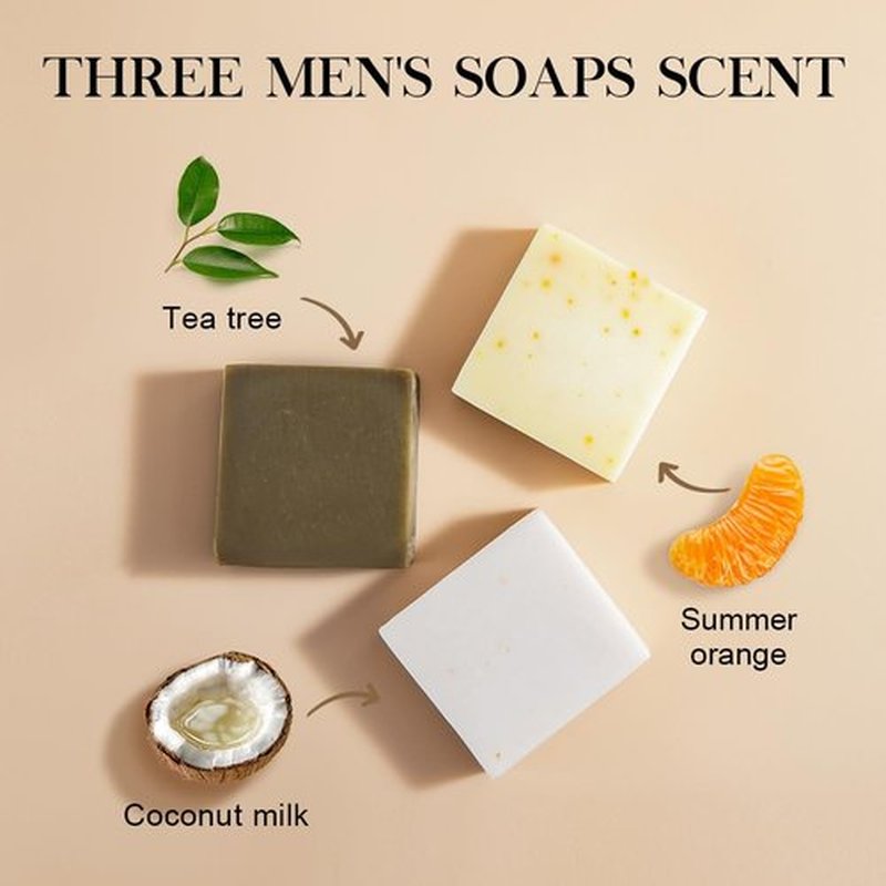 SKIRIFINE Natural Bar Soap for Body - 5oz x 3 Bars, Skin Cleansing Bar Soap Made from Natural Oils, Acne Relief & Skin Moisturizing - Australian Tea Tree, Summer Orange, Coconut Milk
