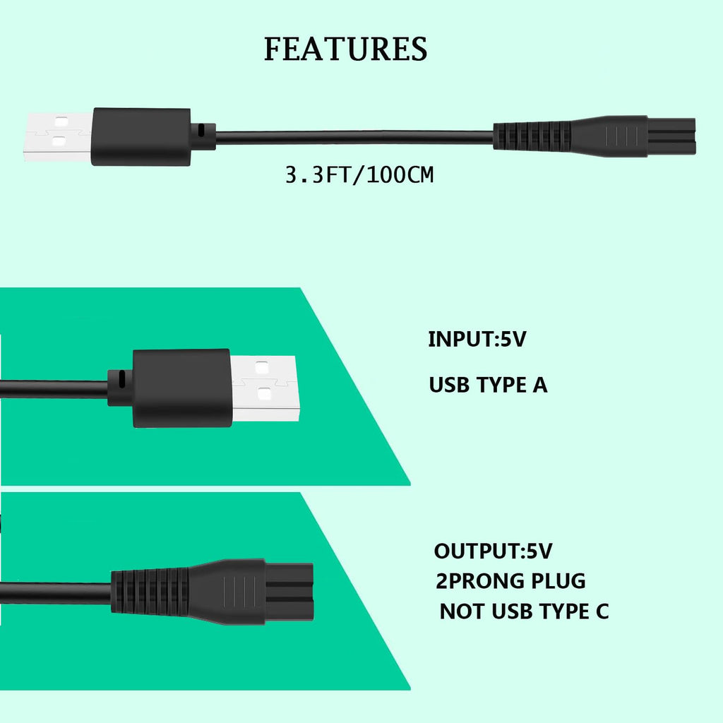 Proate 5V Charger Cable for Ufree/Brightup/VIKICON Beard Trimmer Electric Hair Trimmer U-1176 Hair Cutting Kits Body Shaver Hair Clippers Razor 3.3ft