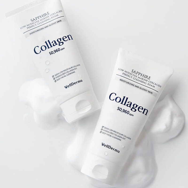 WELLDERMA Sapphire Collagen Cleansing Foam, 150mL – Gentle Facial Cleanser with Hydrolyzed Collagen & Glycerin, Moisturizing Creamy Lather