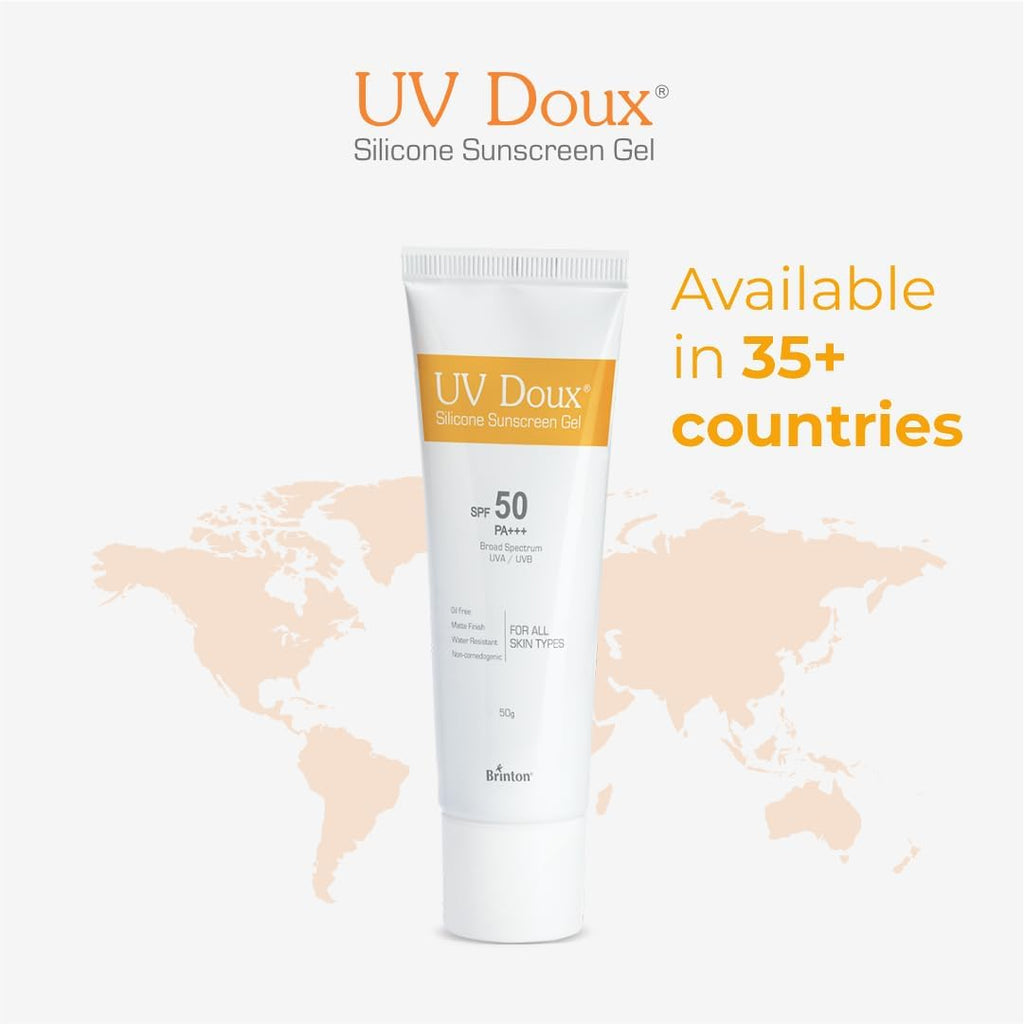 UV-Doux's Sunscreen Gel SPF 50 PA+++, Broad Spectrum UVA UVB Protection, Non-Comedogenic, Water-Resistant, for Oily Acne Sensitive Skin, 50g