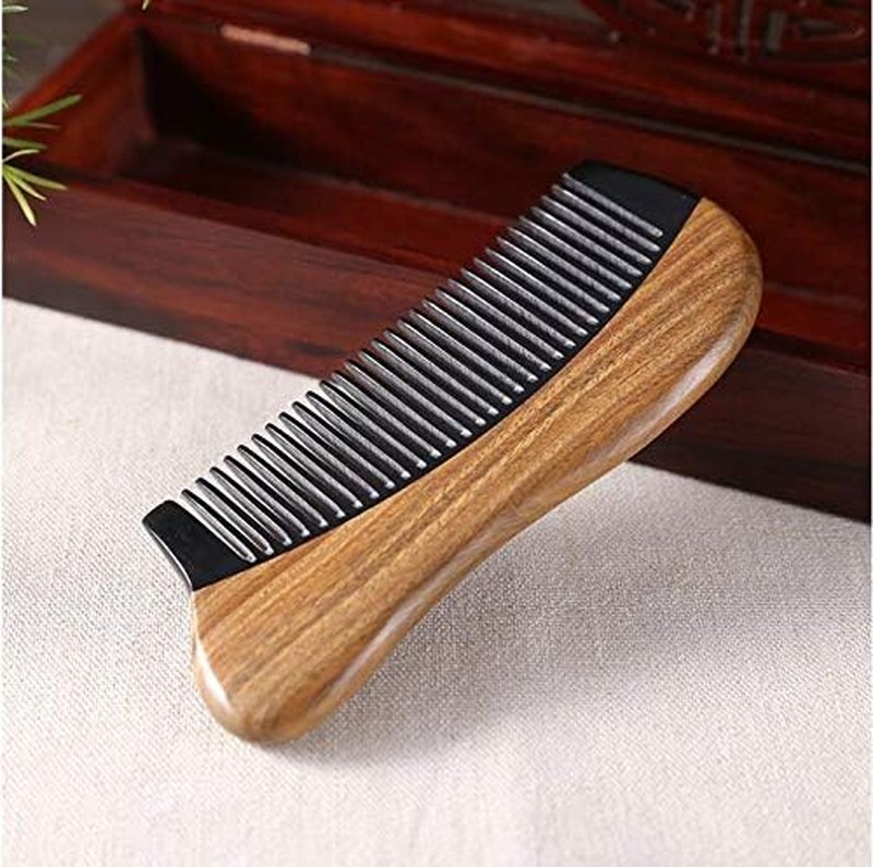 Exquisite Natural Ox Horn Pocket Hair Comb - Natural Green Sandalwood Buffalo Horn Comb 100% Handmade Premium Quality Anti-Static Comb Without Handle (Palm Siz)