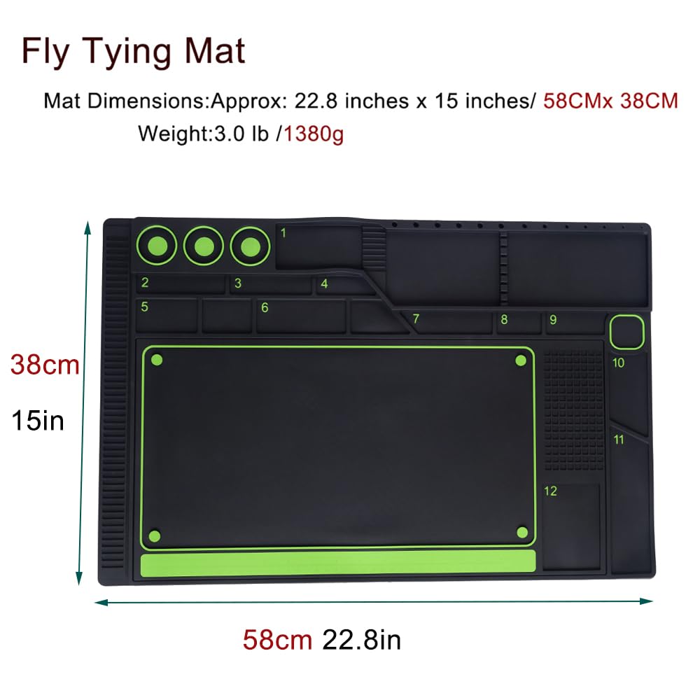 Ussuris Magnetic Silicone Fly Tying Mat, Storage Tools and Hooks,Tying Material and Bead Measuring Guide Fly Fishing Tying Organizer