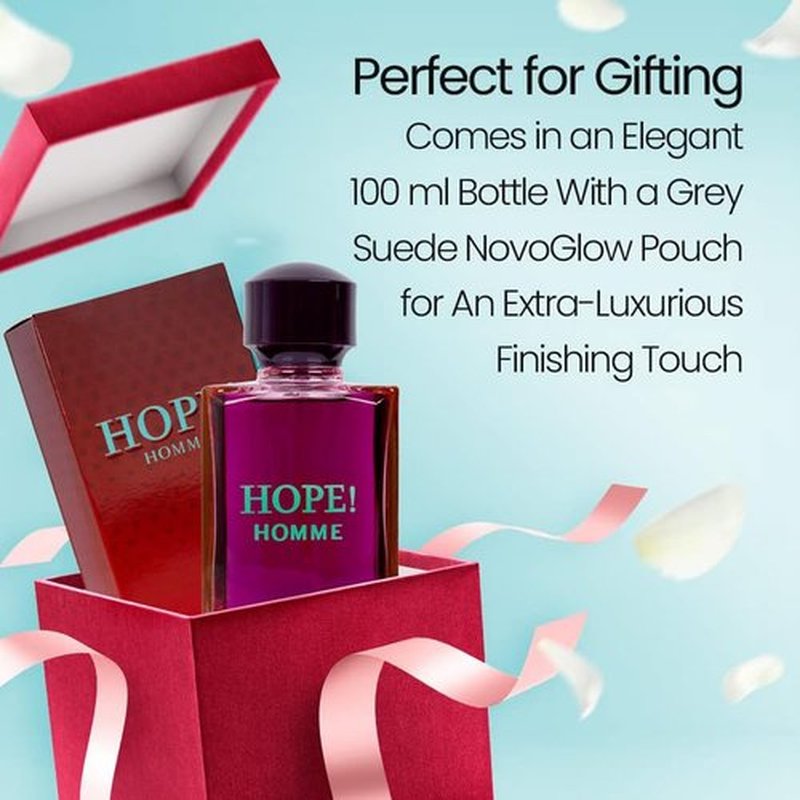 NovoGlow Hope Homme Eau De Parfum Spray for Men - 100ml Spicy Floral Fragrance | Long-Lasting Warm Scent