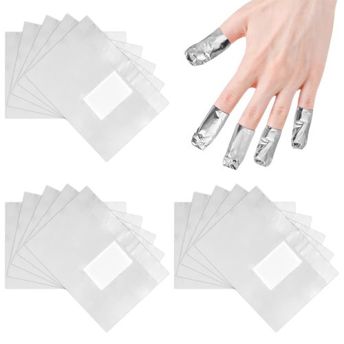 OKYMOTOR Nail Polish Remover Wraps, 500Pcs Gel Nail Foil Wraps Aluminium Soak Off Foils, Gel Nail Polish Wrap Removal Tool, Finger Nail Polish Remover with Lint-Free Lager Cotton Pad